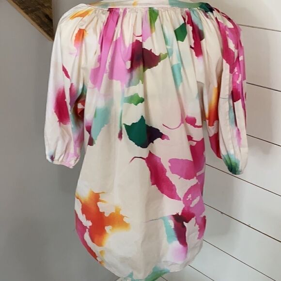 Diane Von Furstenberg | Women’s Keoni V Neck Abstract Puff Sleeve Blouse | 10 - Picture 5 of 7